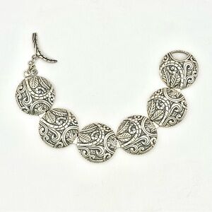 Silpada Retired B2092 “Ancient Scroll” Sterling Silver Disc Toggle Bracelet